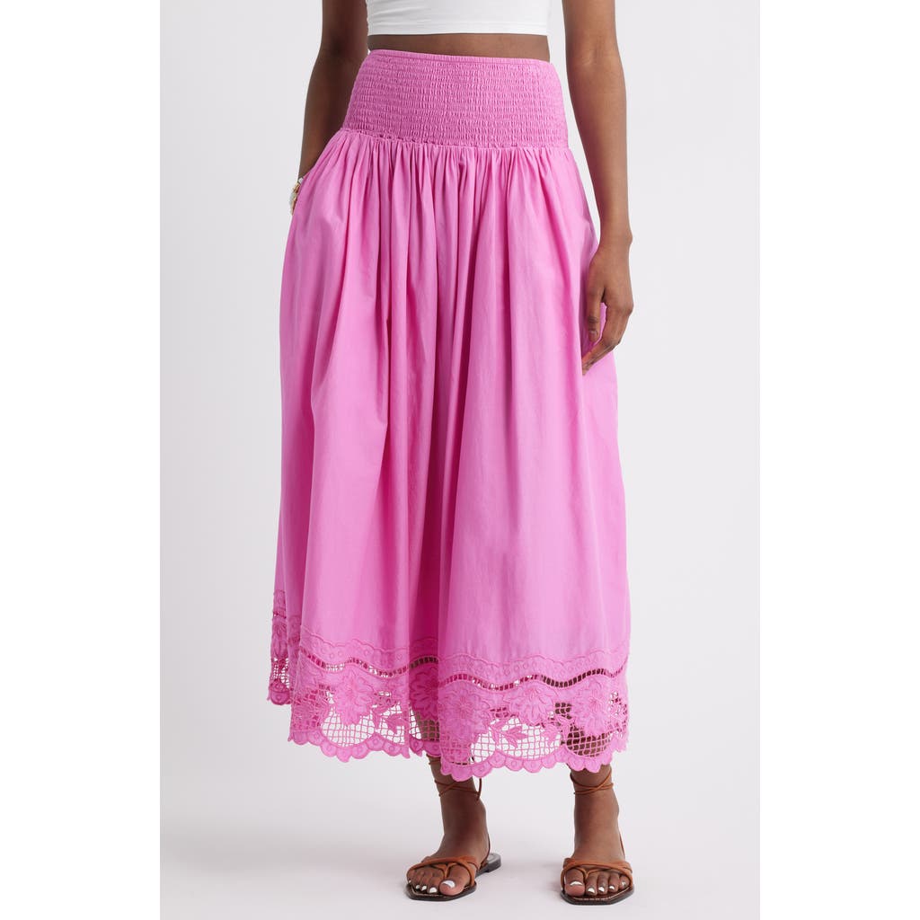 Treasure & Bond Embroidered Eyelet Cotton Smocked Waist Skirt