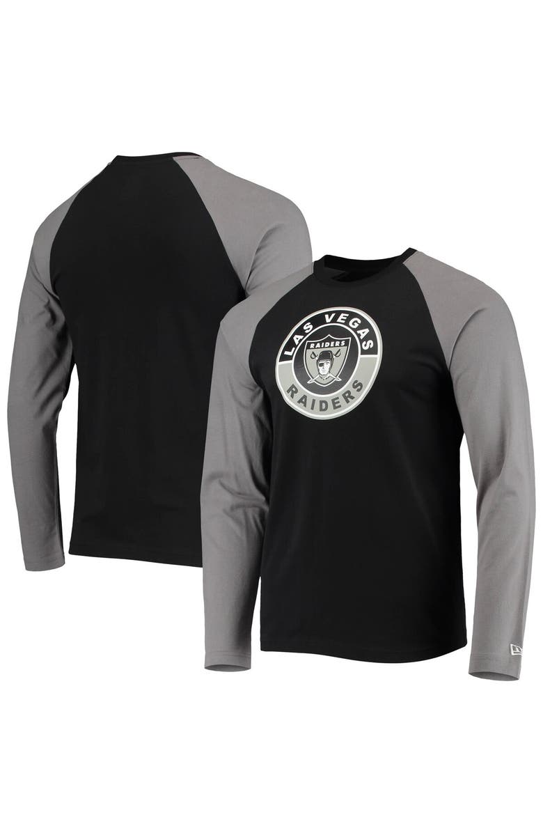 New Era Men's New Era Black/Gray Las Vegas Raiders League Raglan Throwback Long Sleeve T-Shirt, Alternate, color, Black