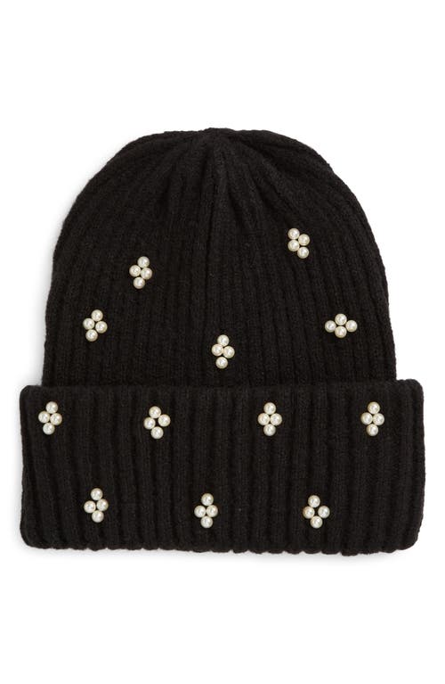 The Accessory Collective Kids' Faux Pearl Rib Beanie in Black 