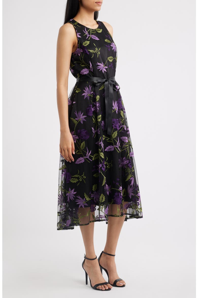 Embroidered Sleeveless Fit & Flare Dress, Alternate, color, BLACK GRAPE
