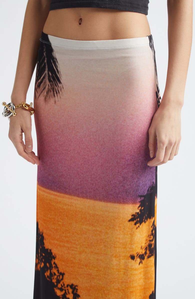 Rabanne Thunderstorm Print Jersey Maxi Skirt, Alternate, color, Big Lightening Orange/ Pi