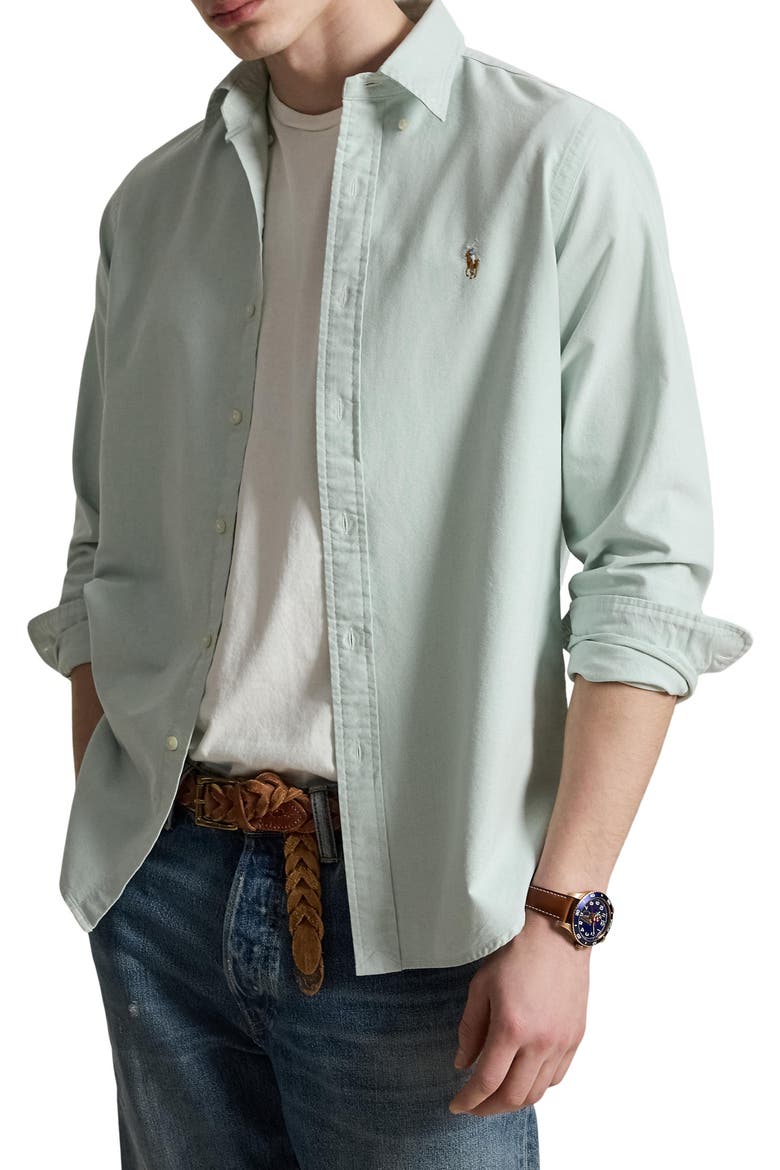 The Iconic Solid Cotton Button-Down Oxford Shirt, Main, color, FADED MINT