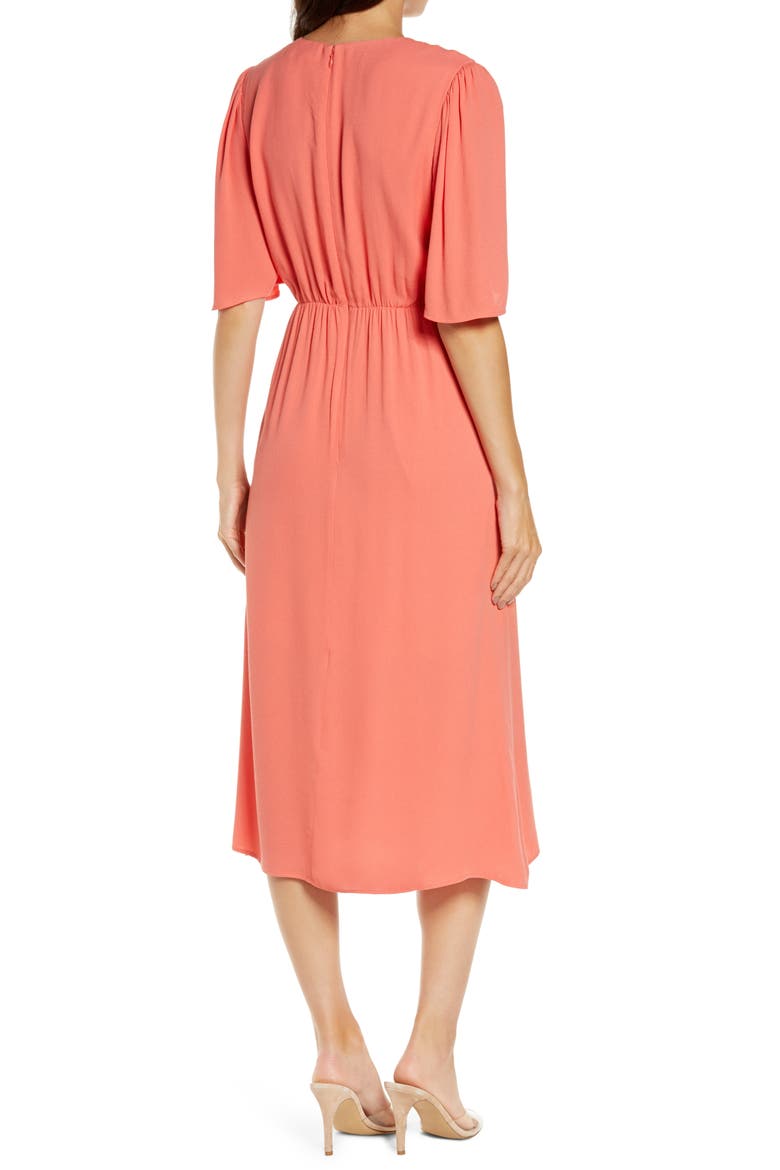 Twist Front Midi Dress, Alternate, color, CORAL ROSE