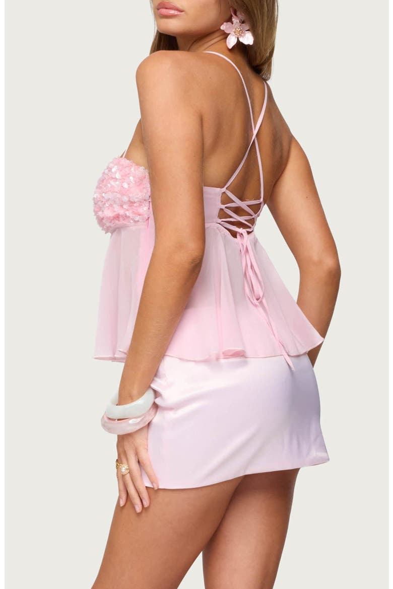 Vella Sequin Sheer Lace-Up Camisole, Alternate, color, PINK