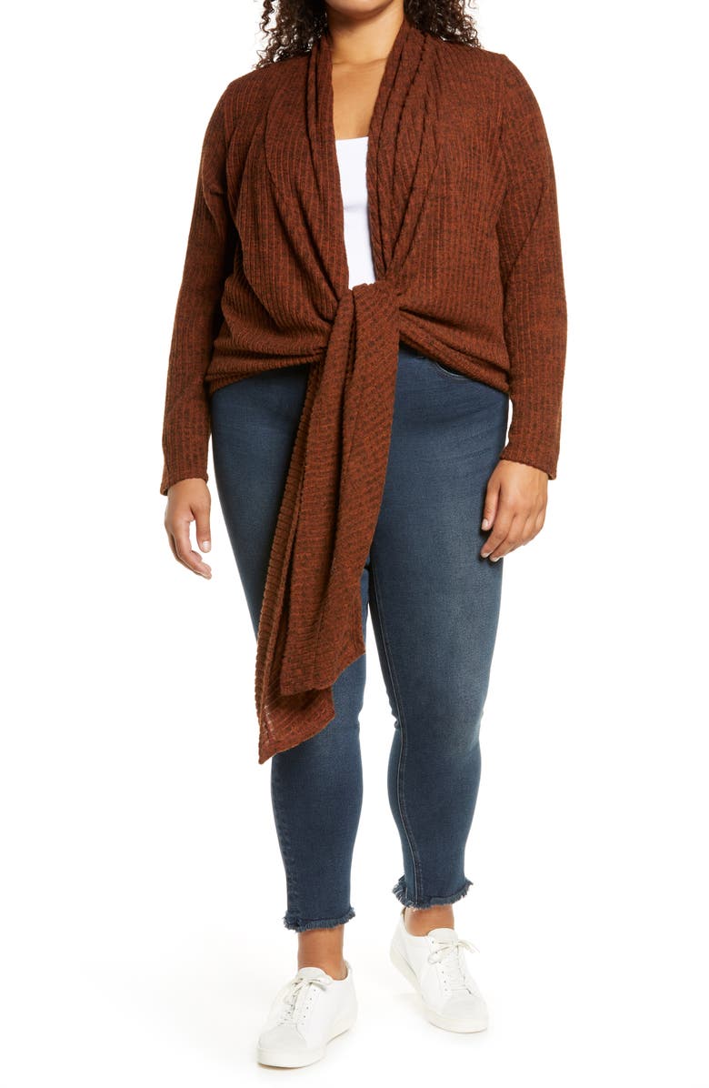 Loveappella Tie Front Cardigan, Main, color, Rust