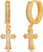 STEELTIME 18K Gold Plated Crystal Cross Hoop Earrings