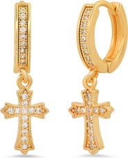 STEELTIME 18K Gold Plated Crystal Cross Hoop Earrings