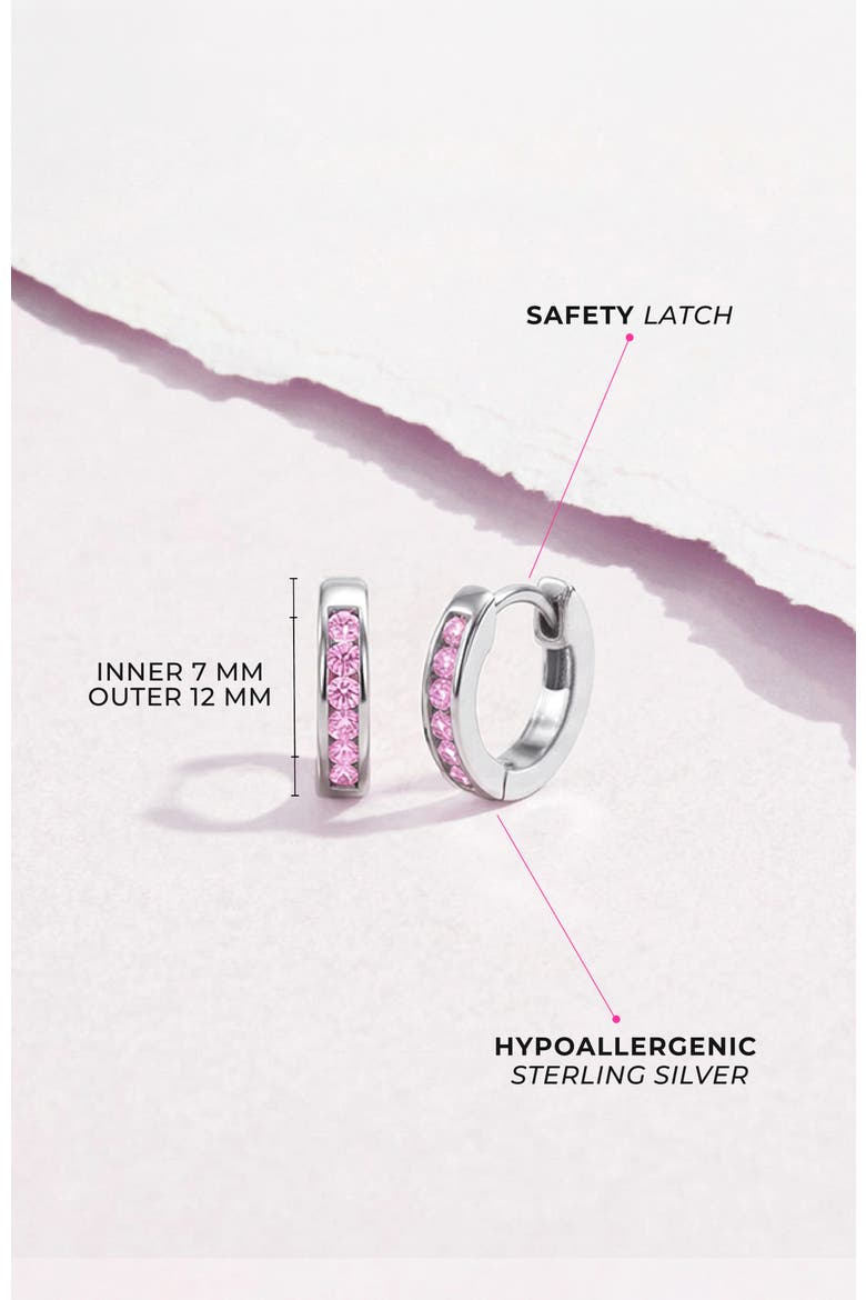 Small Channel Pink CZ Hoop Earrings, Alternate, color, Pink