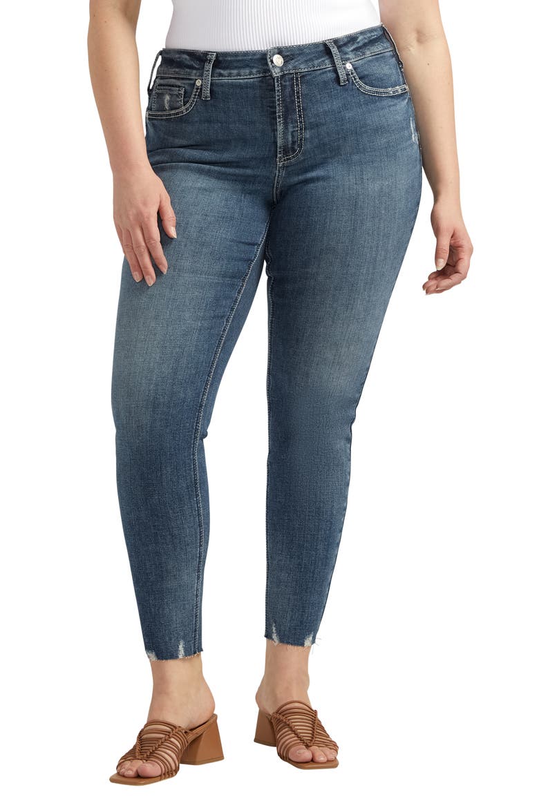 Suki Curvy Raw Hem Mid Rise Skinny Jeans, Main, color, INDIGO