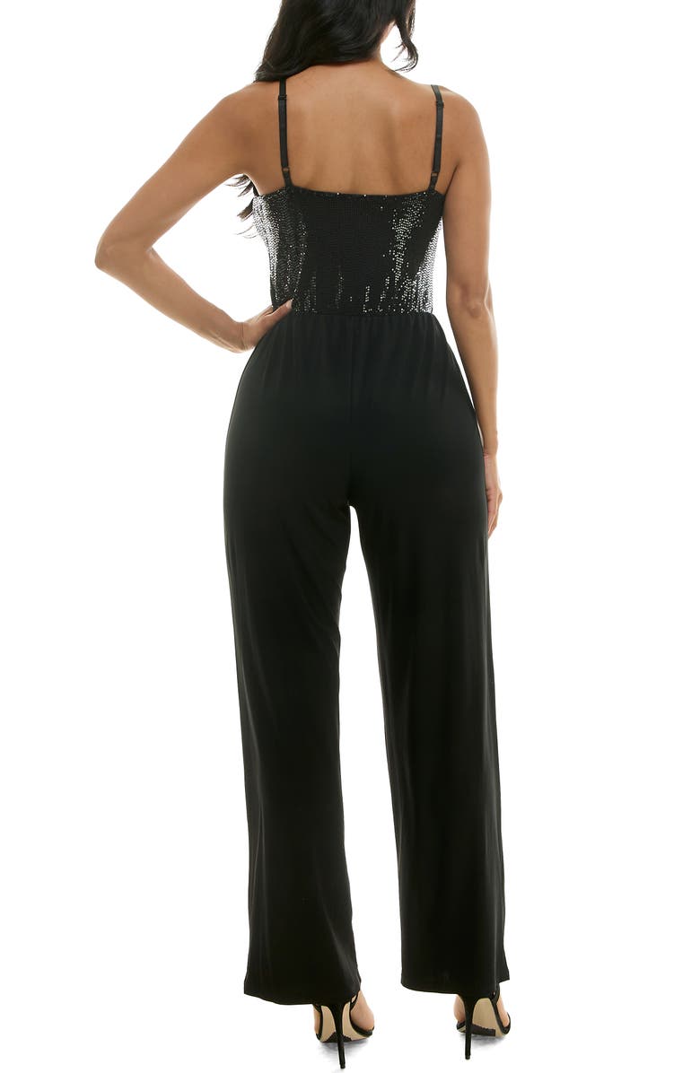 bebe Disco Dot Jumpsuit, Alternate, color, Black