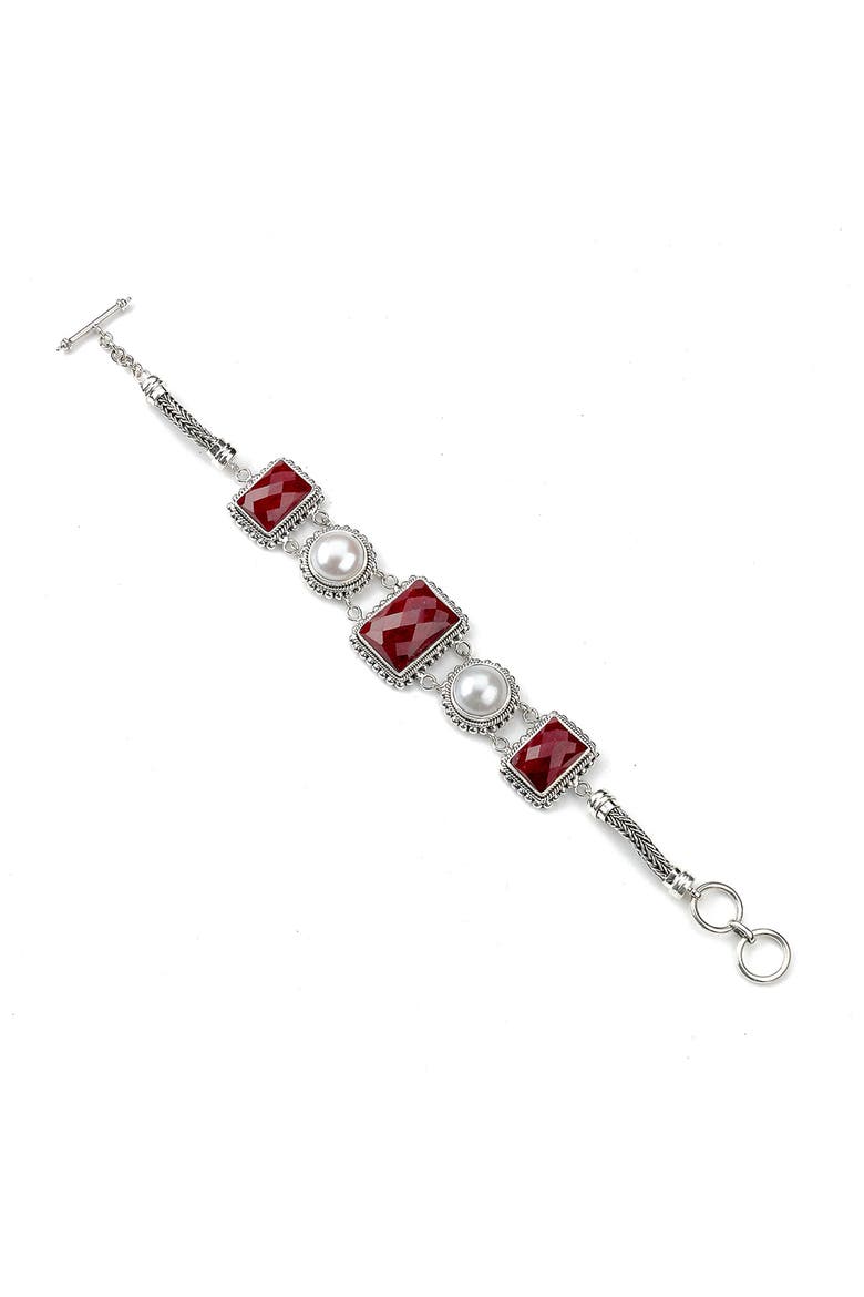 Sterling Silver Ruby & Mabe Pearl Toggle Bracelet, Main, color, RED