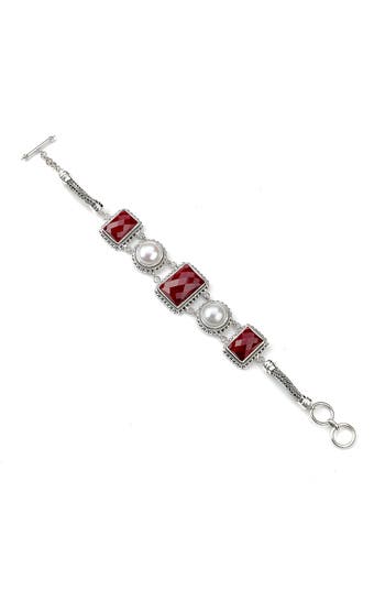 Samuel B. Sterling Silver Ruby & Mabe Pearl Toggle Bracelet In Red