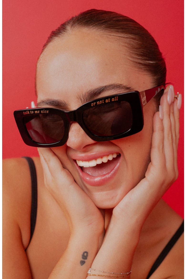 Talk To Me Nice Square Polarized Sunglasses, Alternate, color, Black