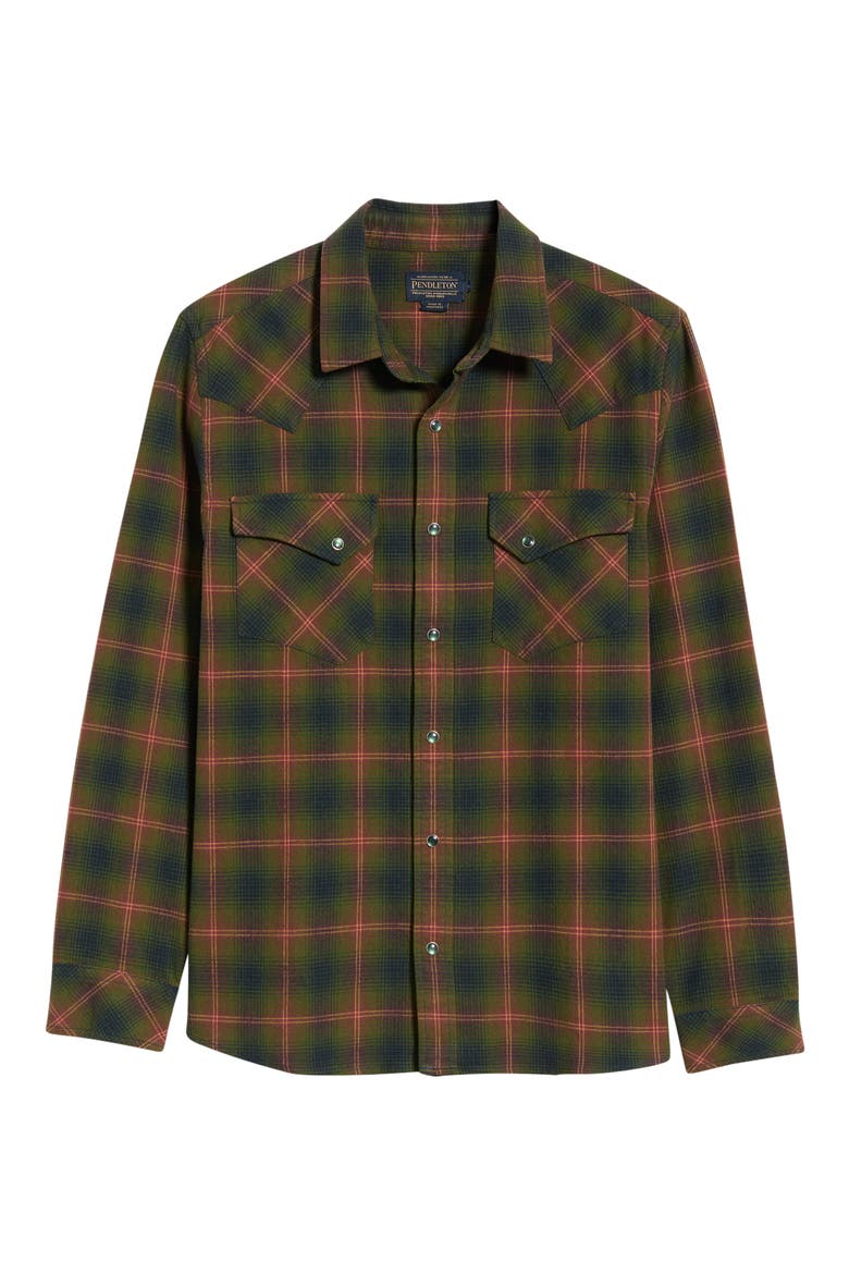 Wyatt Plaid Long Sleeve Western Shirt, Alternate, color, OLIVE/ NAVY PLAID