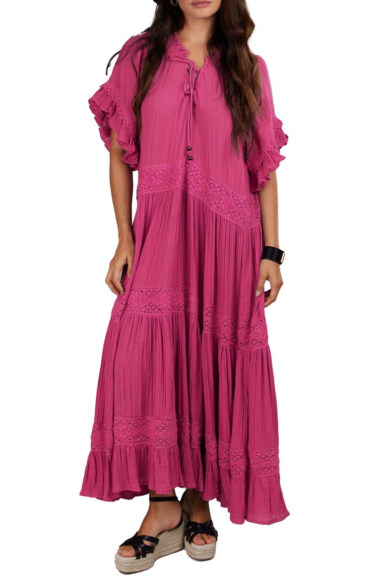 Tiered Cotton Maxi Dress, Main, color, magenta