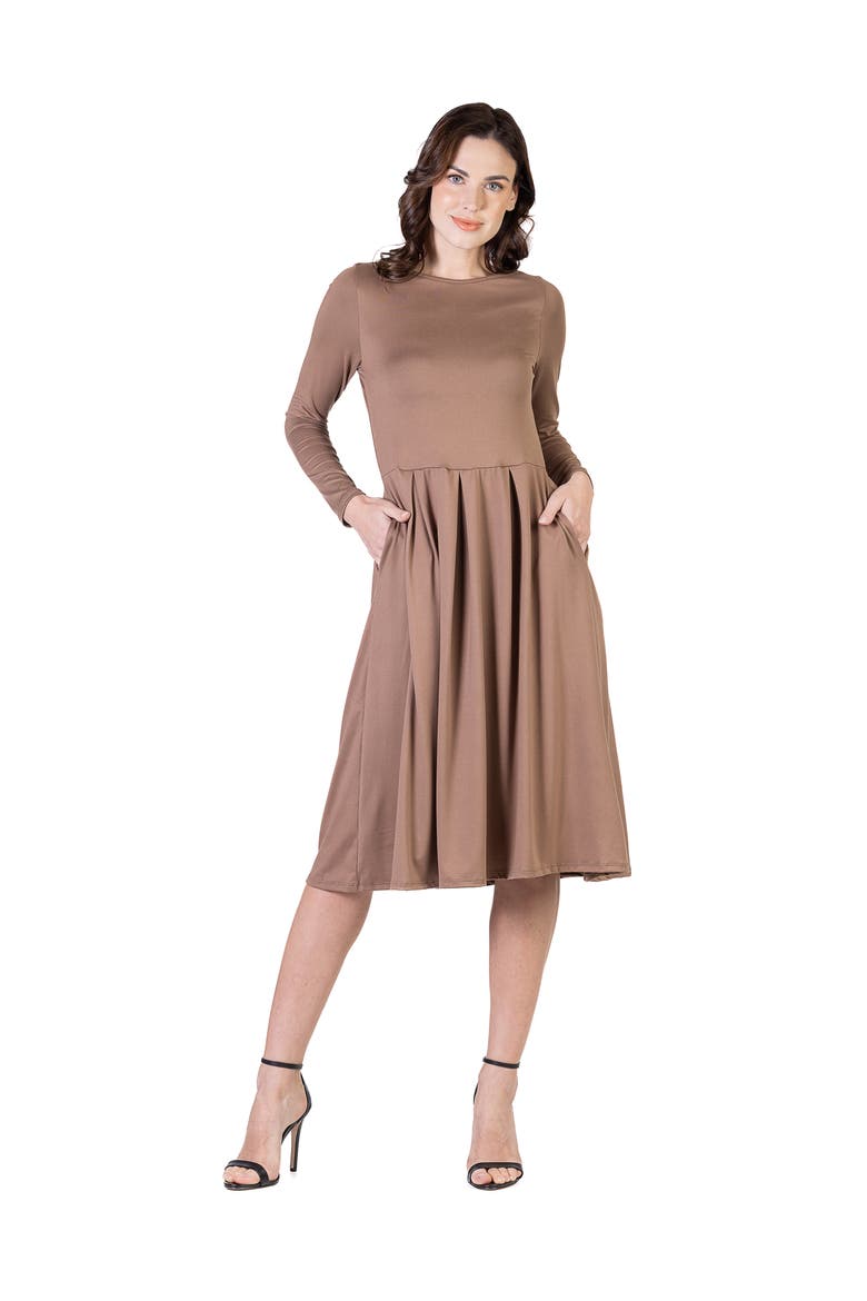 Midi Length Fit N Flare Pocket Dress, Main, color, Wheat
