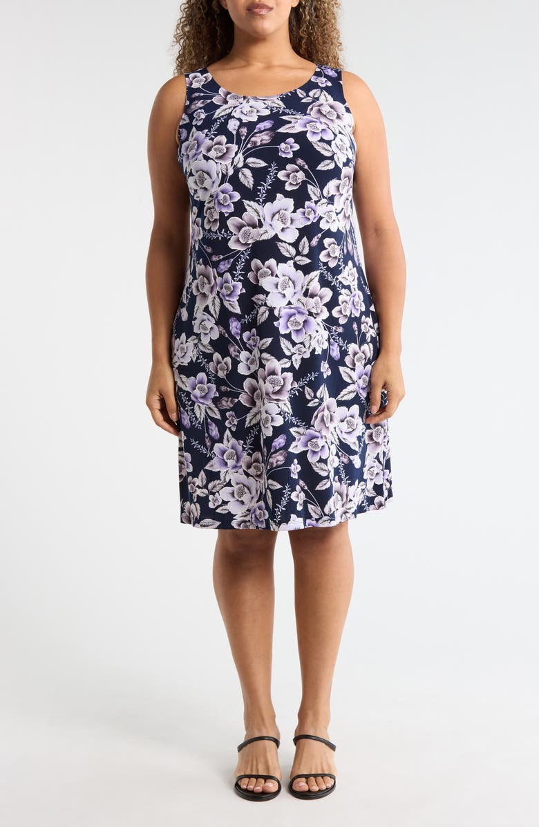 Connected Apparel Floral Print Dress & Cardigan Set, Alternate, color, Navy/Lavender