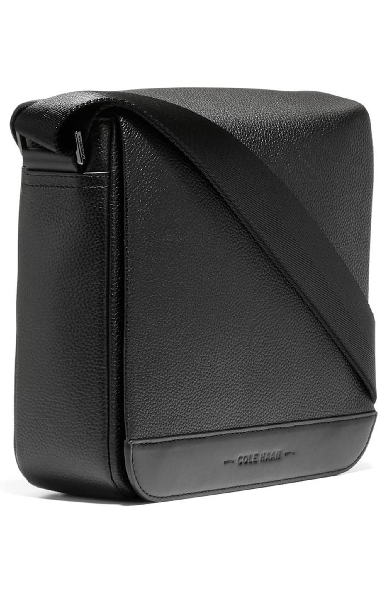 Cole Haan Small Triboro Leather Messenger Bag, Alternate, color, Black