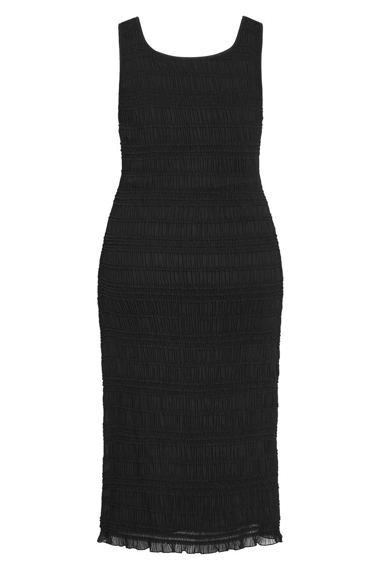 Emelia Smocked Midi Dress, Alternate, color, BLACK