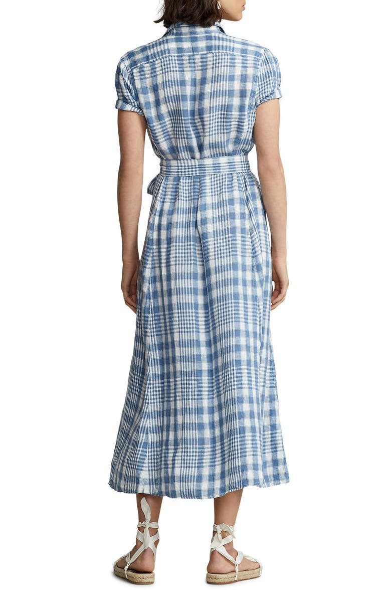 Polo Ralph Lauren Plaid Short Sleeve Linen Midi Dress, Alternate, color,