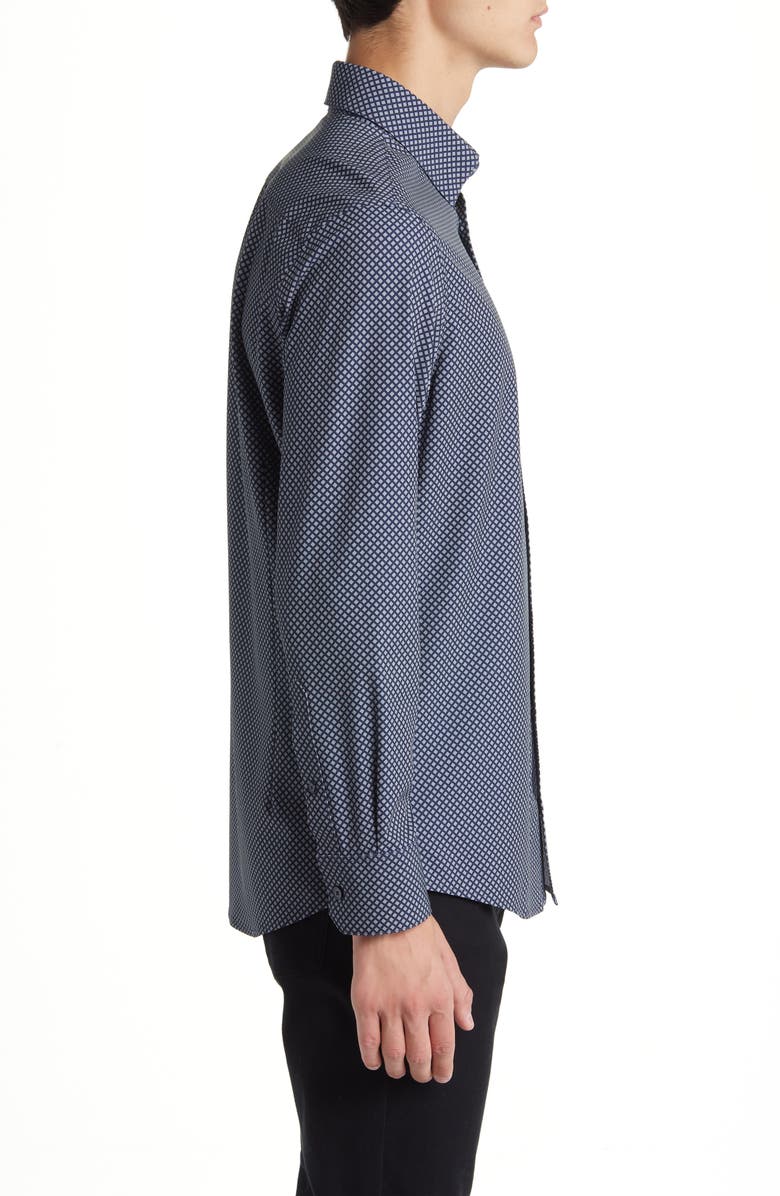 Mizzen+Main Leeward Trim Fit Navy Dash Geo Print Performance Button-Up Shirt, Alternate, color, 
