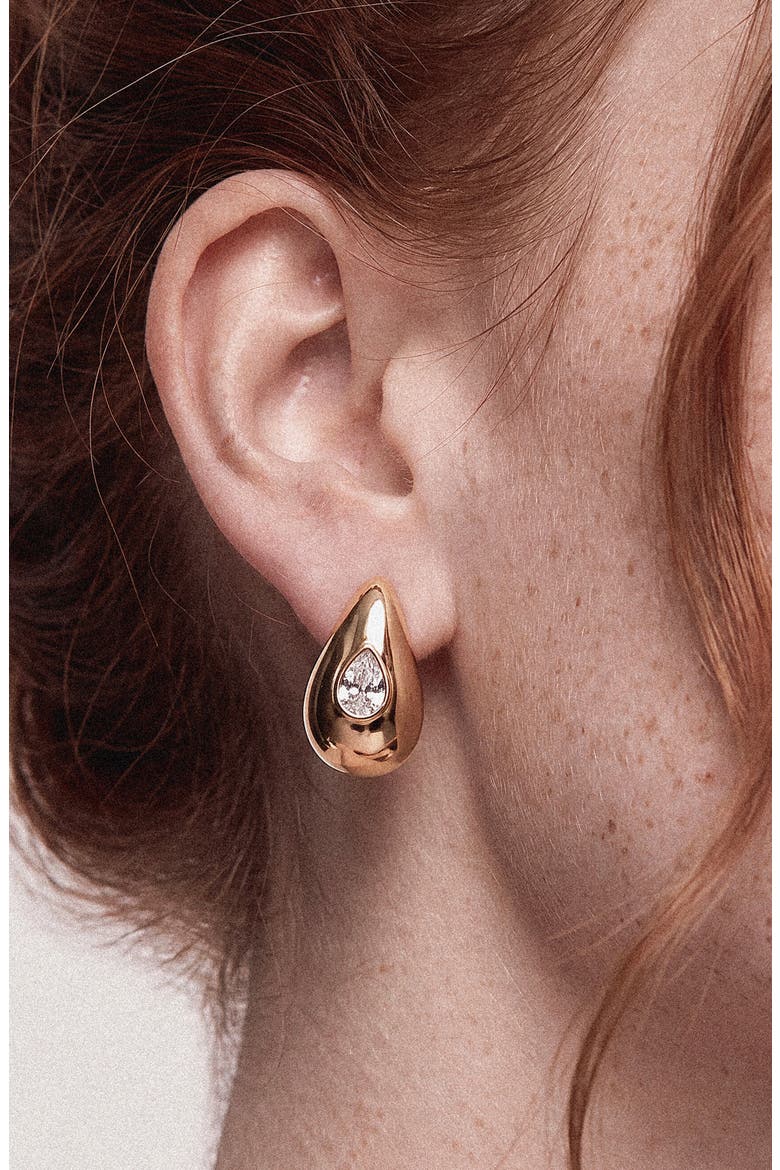 Dome Teardrop Stud Earrings, Alternate, color, GOLD