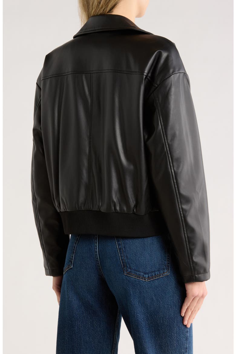 Faux Leather Bomber Jacket, Alternate, color, BLACK