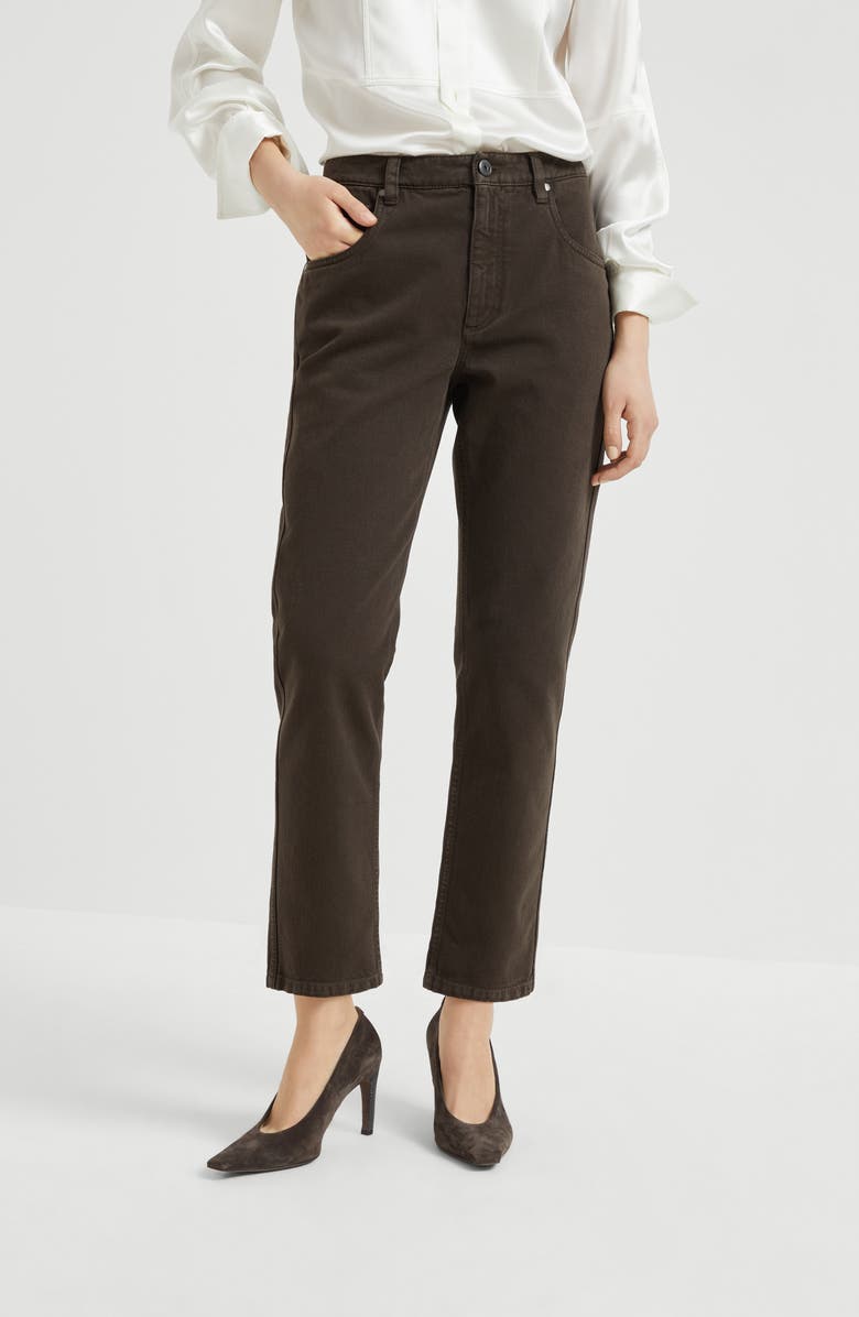 Brunello Cucinelli Straight five-pocket trousers, Alternate, color, Chocolate