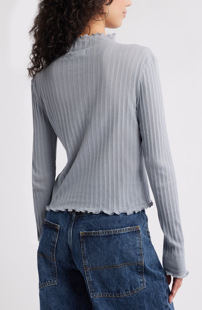 BP. Lettuce Edge Mock Neck Long Sleeve Rib Top, Alternate, color, Grey Weathervane