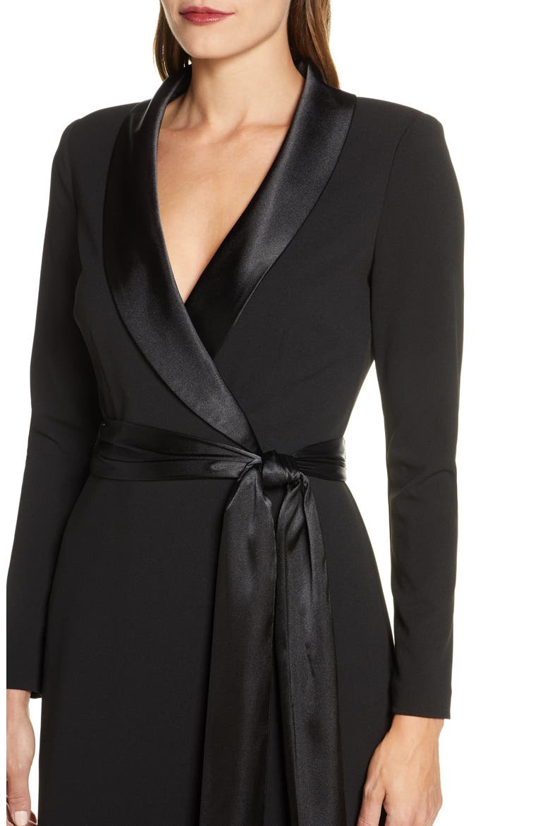 Tuxedo Faux Wrap Long Sleeve Gown, Alternate, color, BLACK