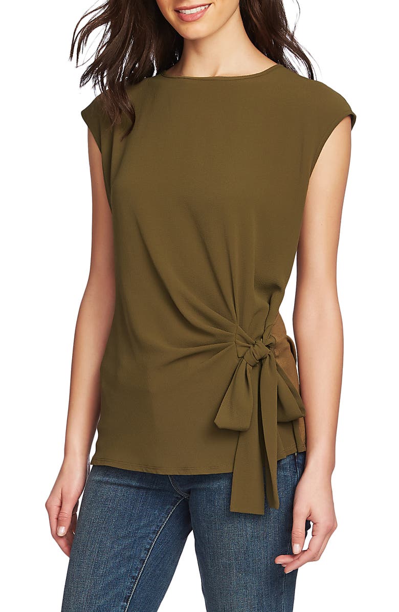 Vince Camuto Mixed Media Side Tie Top, Alternate, color, 