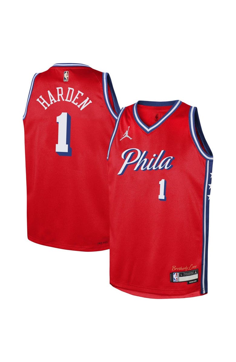 Jordan Brand Youth Jordan Brand James Harden Red Philadelphia 76ers Swingman Jersey - Statement Edition, Main, color, 