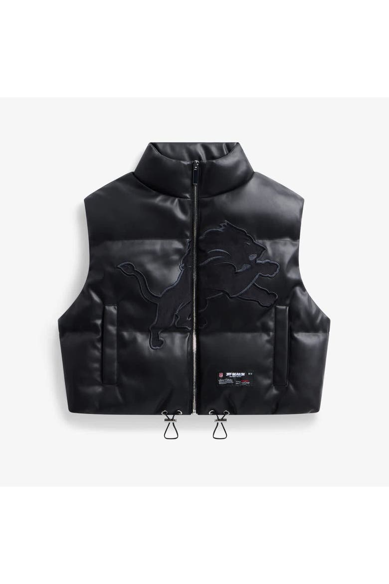 Women's  Black Detroit Lions Faux Leather Cropped Puffer Vest, Main, color, Black