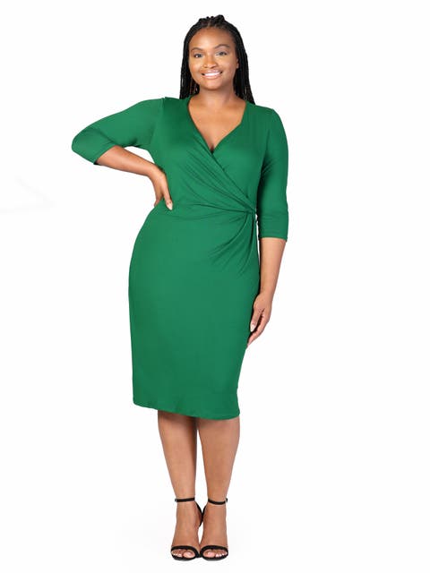 Plus Size Knee Length V Neck  Dress