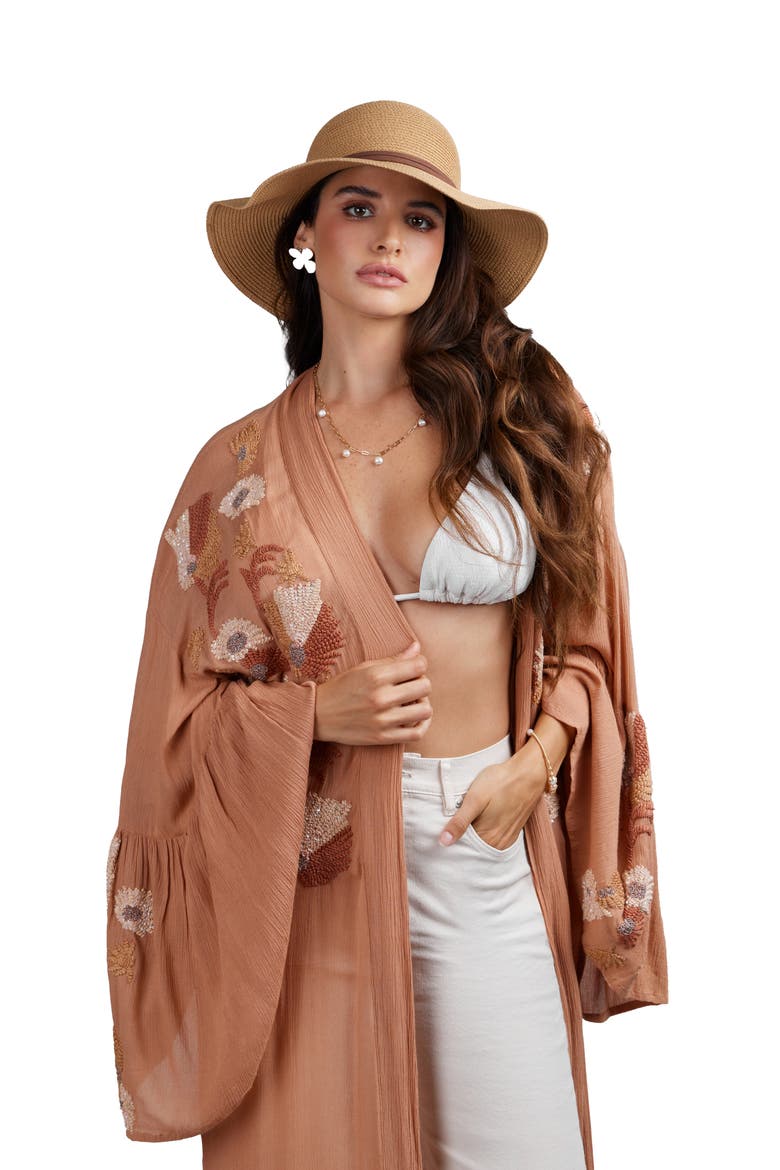 Embroidered Caftan, Alternate, color, BROWN