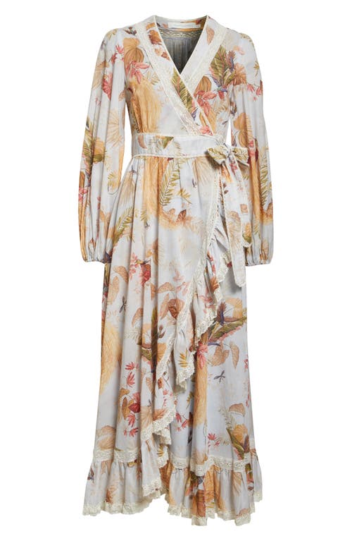 Zimmermann Ascension Lace-trimmed Tiered Printed Cotton-voile Midi Wrap Dress