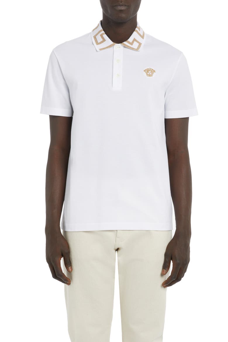 Metallic Greca Collar Piqué Polo, Main, color, 1W000-OPTICAL WHITE