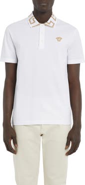 Versace Metallic Greca Collar Piqué Polo