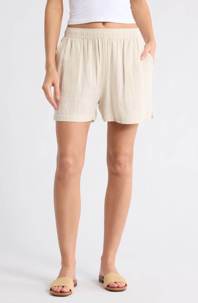 Caslon<sup>®</sup> Cotton Gauze Shorts, Main, color, Beige Rainy Day