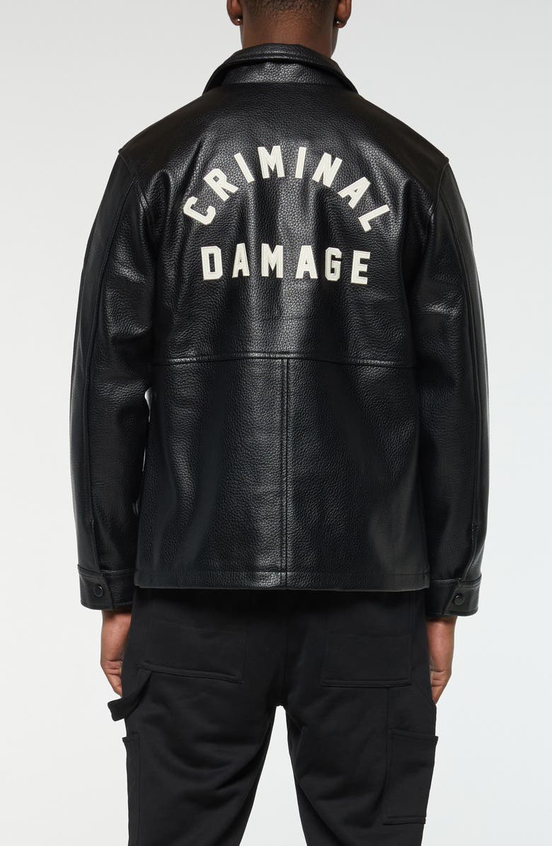 CRIMINAL DAMAGE Faux Leather Utility Shirt Jacket, Alternate, color, Black