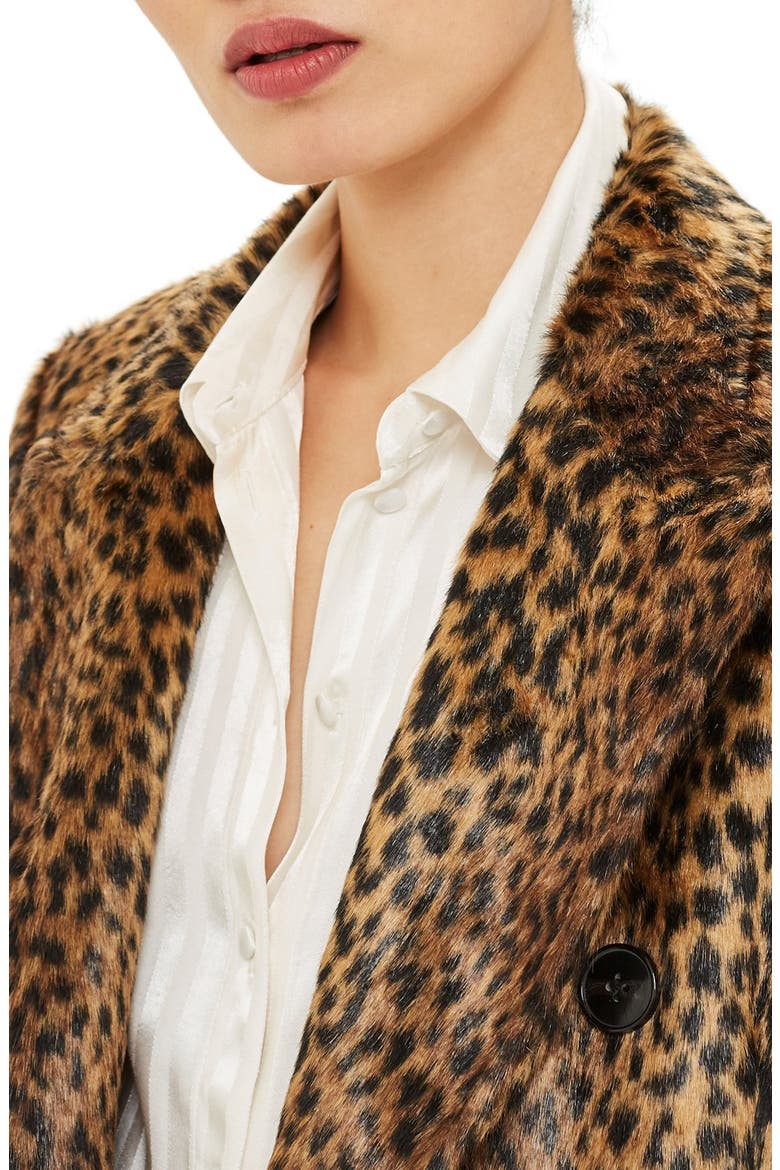 Toni Faux Fur Leopard Long Coat, Alternate, color, BROWN MULTI