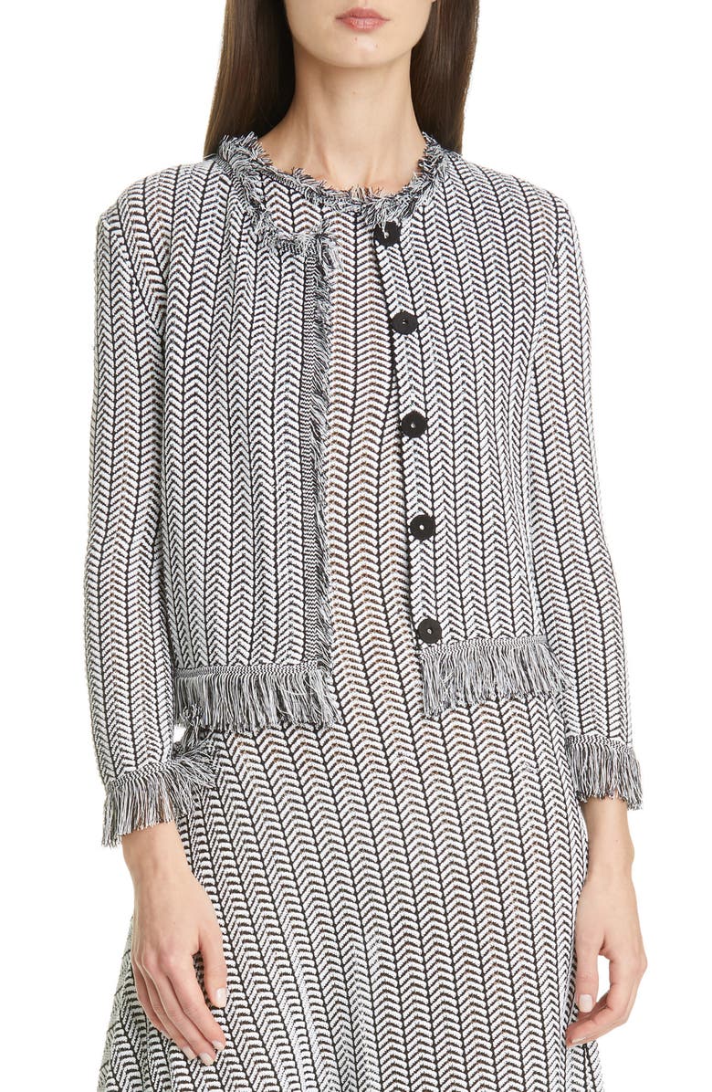 Oscar de la Renta Herringbone Knit Cardigan, Main, color, 