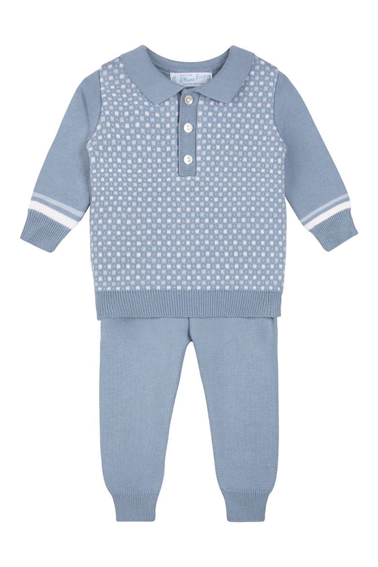 Geo Cotton Knit Polo Sweater & Pants Set, Main, color, VINTAGE BLUE