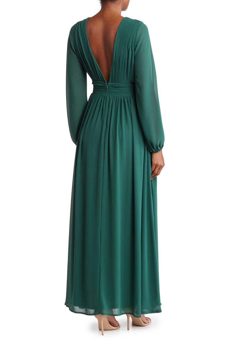 Iris Plunge Neck Long Sleeve Maxi Dress, Alternate, color, EMERALD