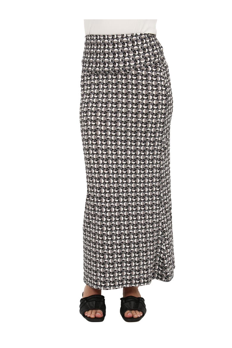 Womens Essential Geometric Print Foldover Waist Maxi Skirt, Main, color, Black Multi