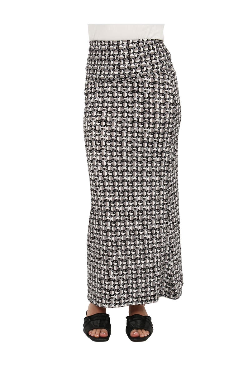 24seven Comfort Apparel Womens Essential Geometric Print Foldover Waist Maxi Skirt, Main, color, Black Multi