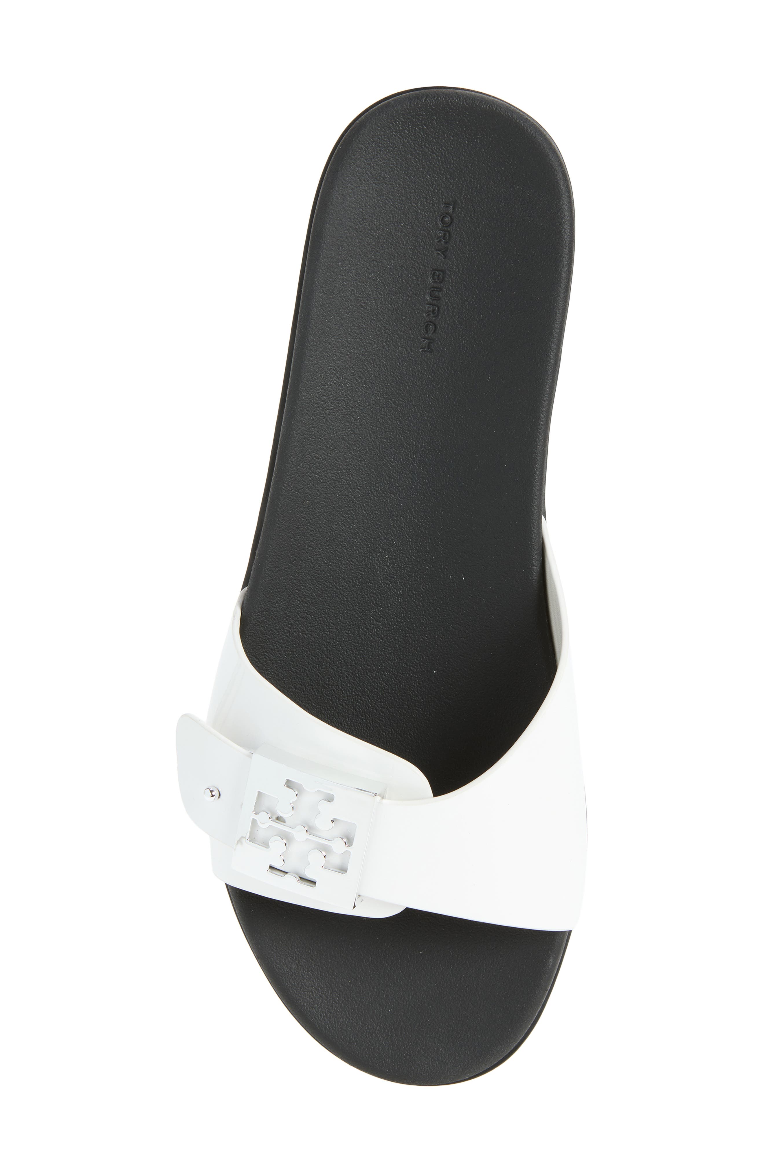 Buckle Slide Sandal, Alternate, color, WHITE / PERFECT BLACK / SILVER