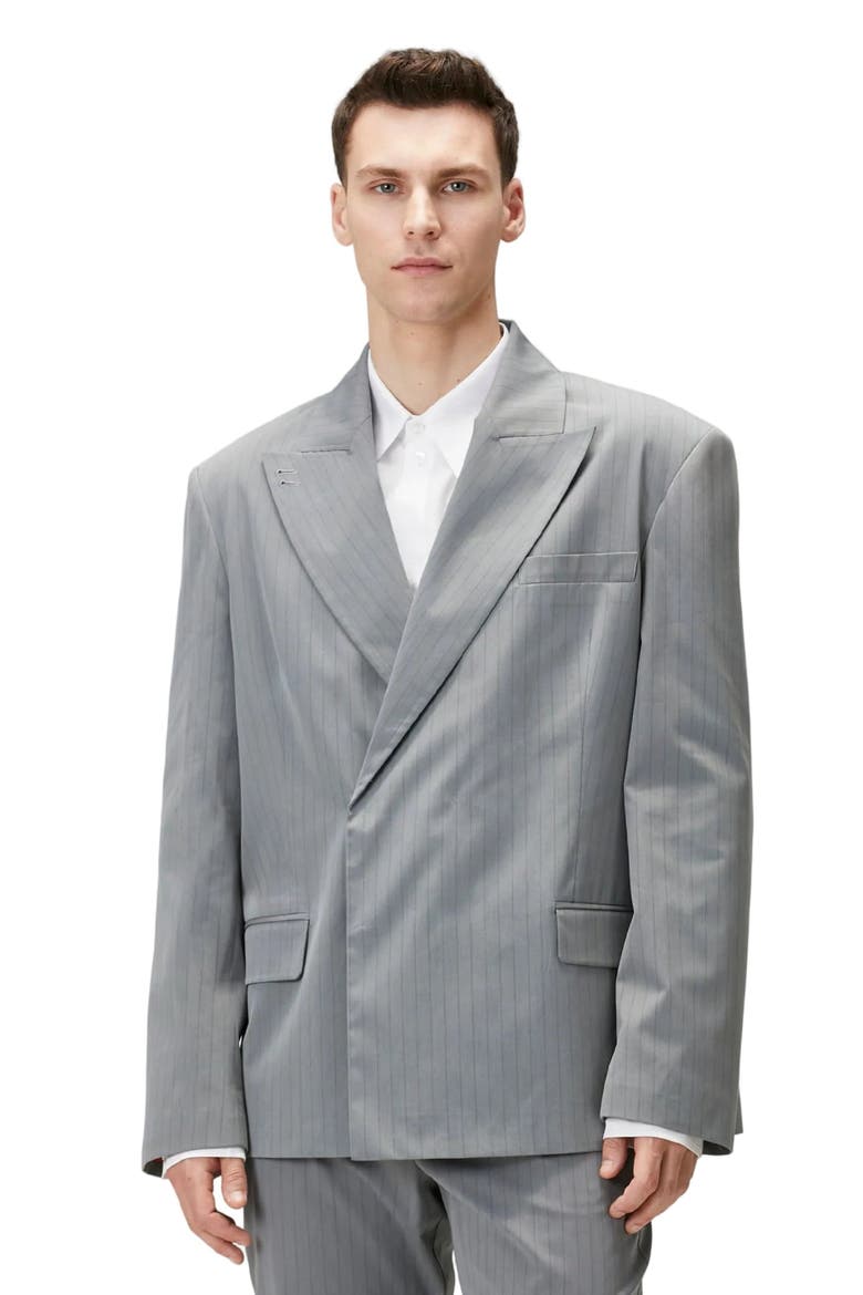 Cotton Blend Striped Woven Blazer Jacket, Alternate, color, grey