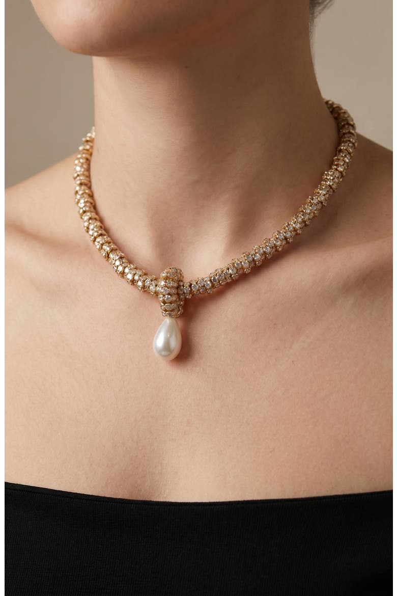 Rondelle Imitation Pearl Drop Necklace, Alternate, color, WHITE/ CLEAR GOLD