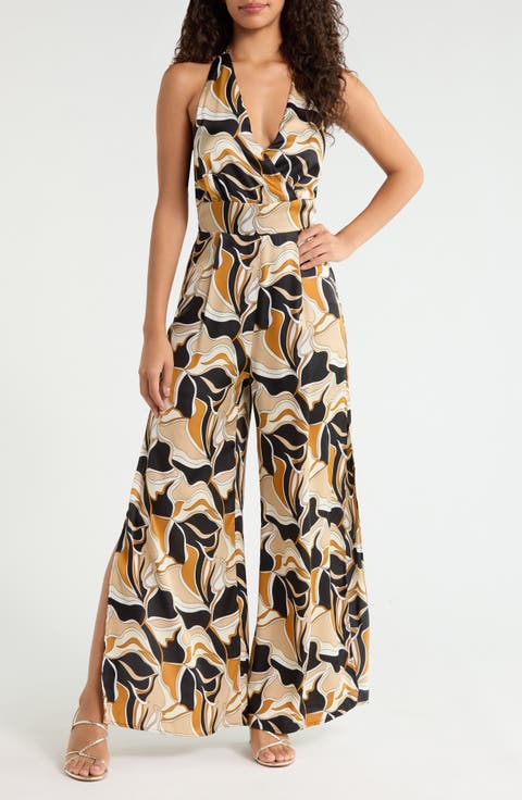 Madrone Abstract Print Satin Jumpsuit